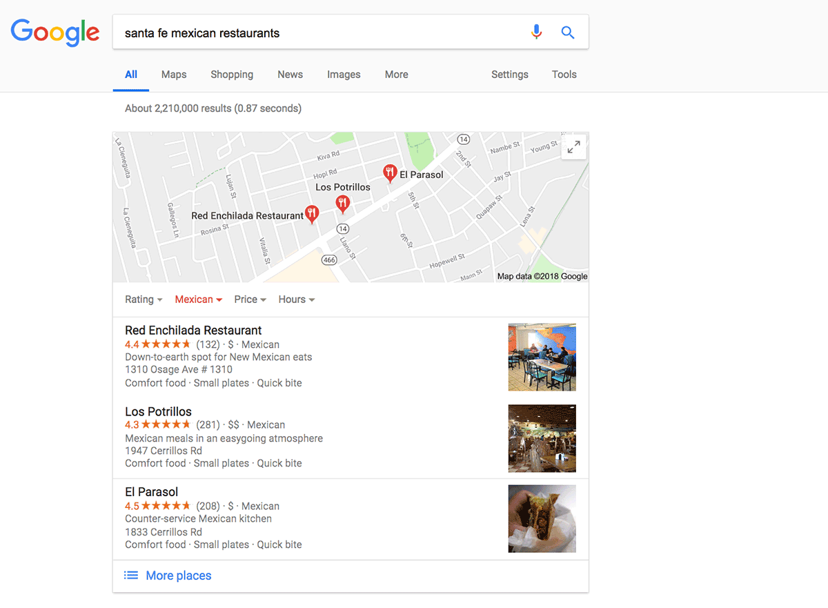 Google Local search results