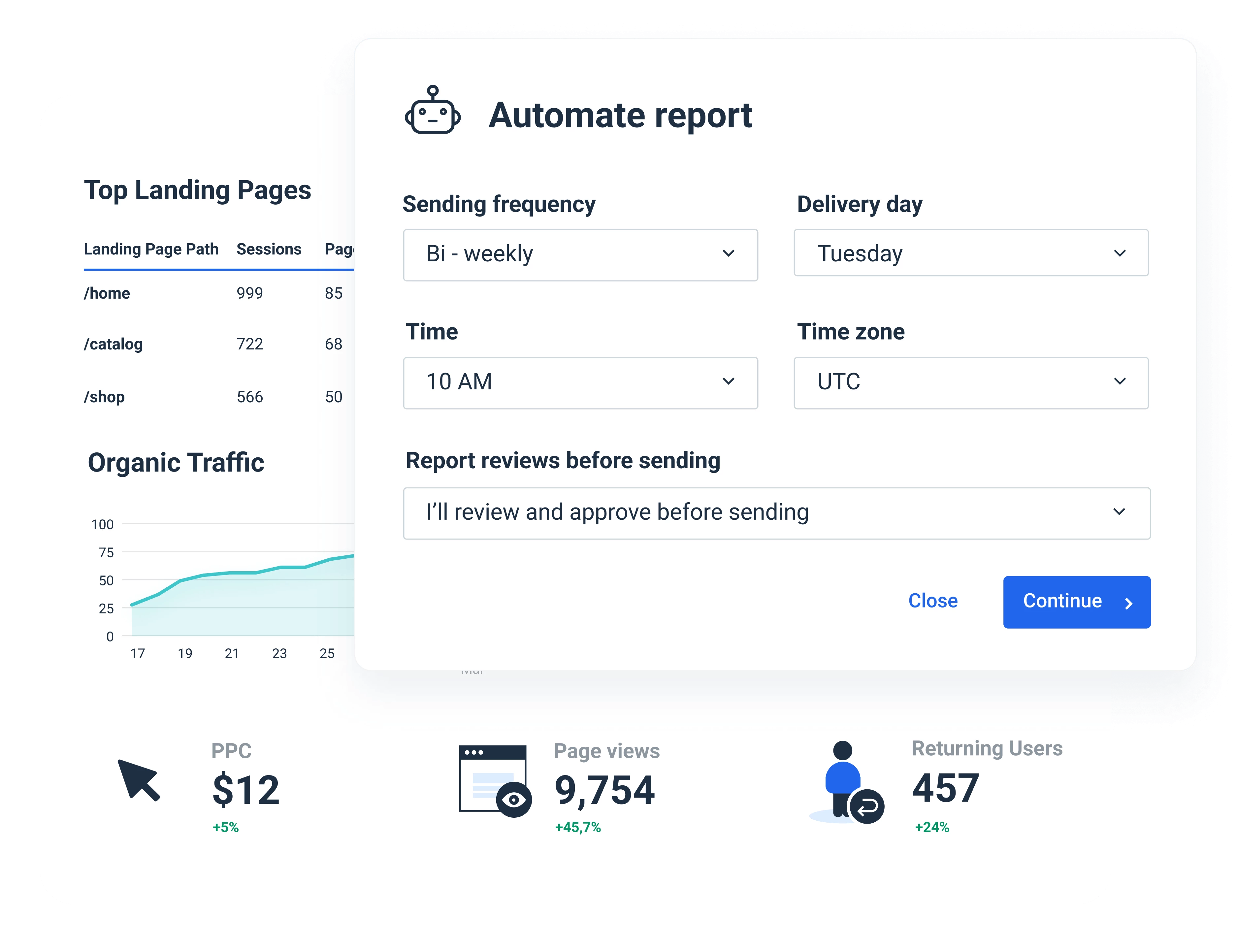 CRM reports and analytics within your SaaS performance dashboard.